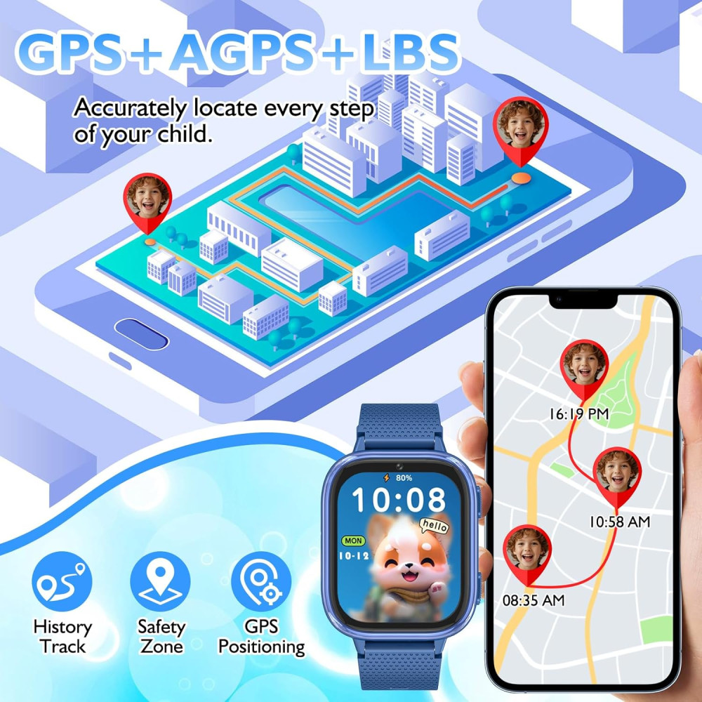 Смарт часы kaacly с GPS/4G, (ответ на вызов/вызов), IP67, для Android iOS