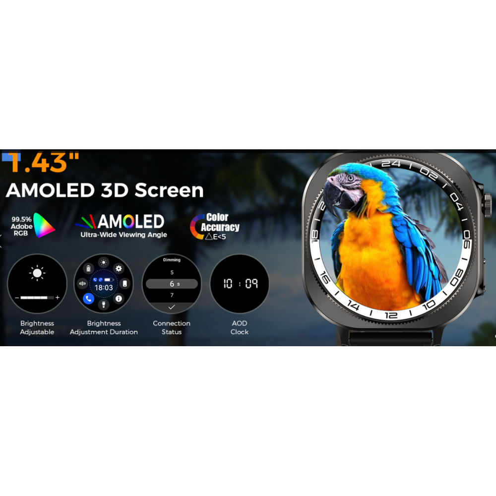 Смарт годинник, 2025 AMOLED 3D 1,43 дюйми,  (відповідь на виклик/здійснення дзвінків), IP68, для Android iOS