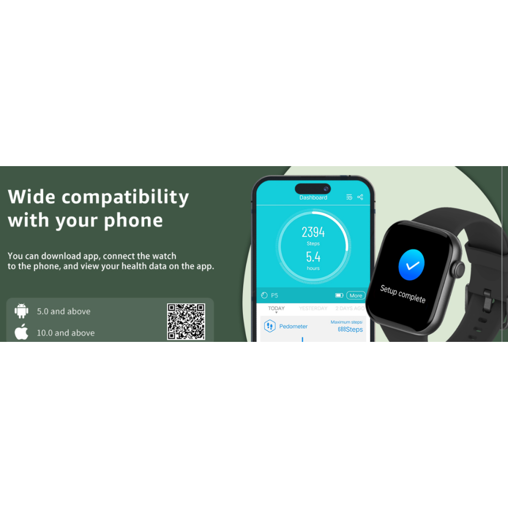 Смарт годинник ‎AcclaFit Р5 для чоловіків і жінок,1,85-дюймовий (Android та IOS)