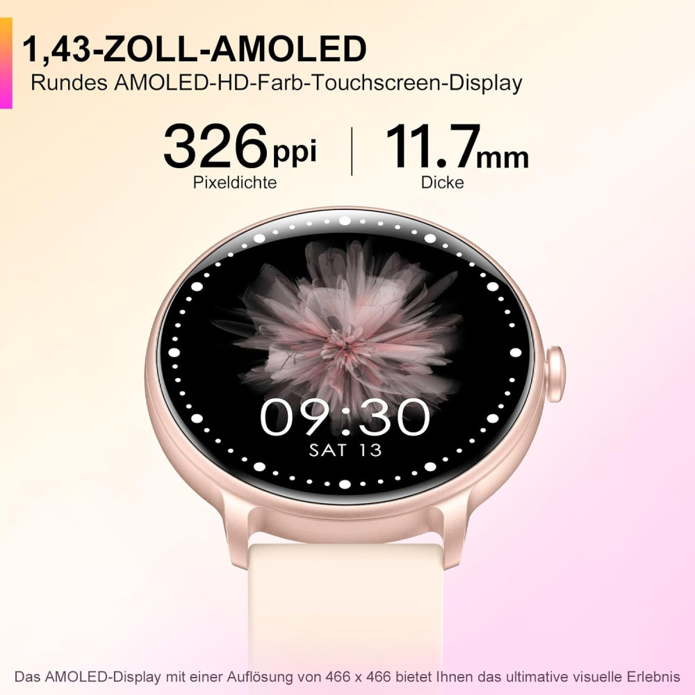 Смарт-годинник ZPPSNFIT G1, 1.43-дюймовим дисплеєм, сумісний з Android та iOS