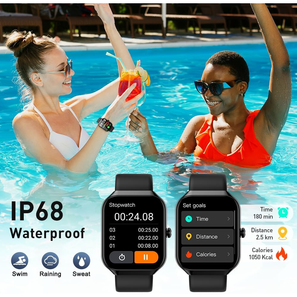 Смарт-часы Motast 1,96-дюймовые, водонепроницаемые смарт-часы IP68 для Android и iOS