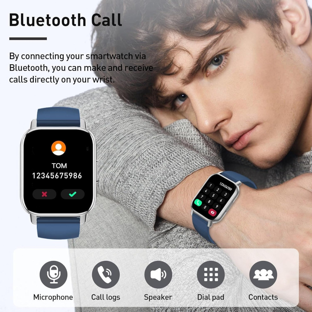 Смарт-годинник Poounur T80 з Bluetooth дзвінками та HD екраном