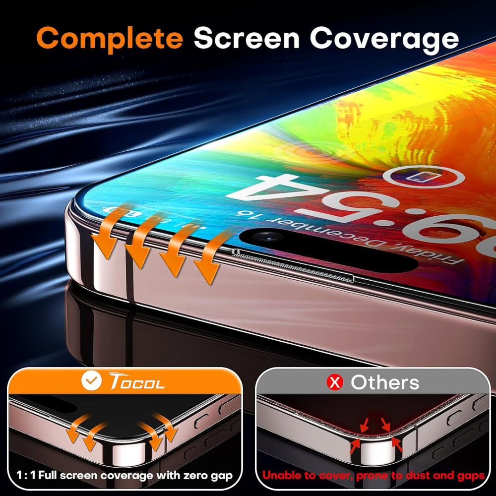 Защитное стекло TOCOL для iPhone 16 Pro 9H полное покрытие антиударное HD 