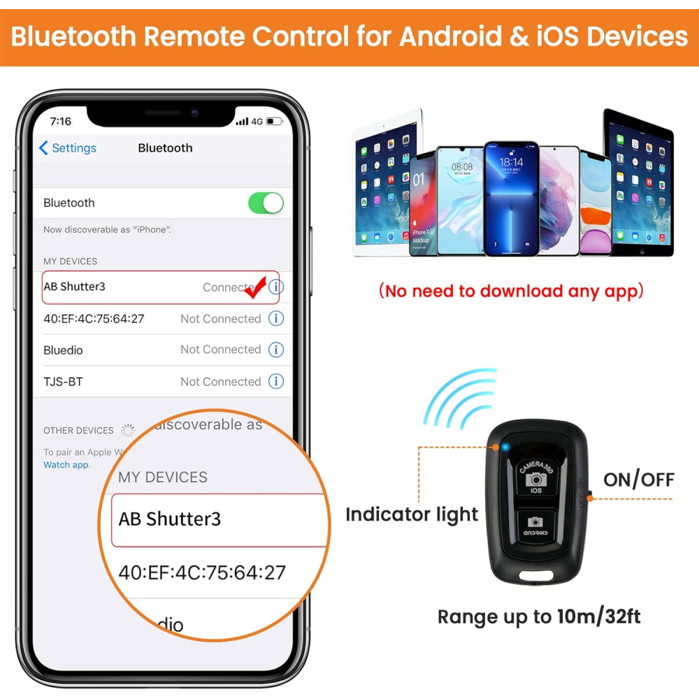Универсальный штатив MACTREM 170 см с Bluetooth-пультом и держателем для телефона
