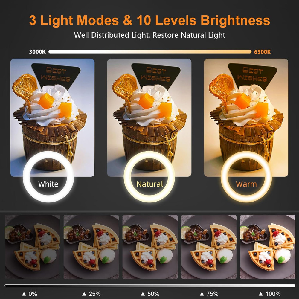 Кольцевая LED лампа Evershop 10 дюймов с держателем для телефона и штативом
