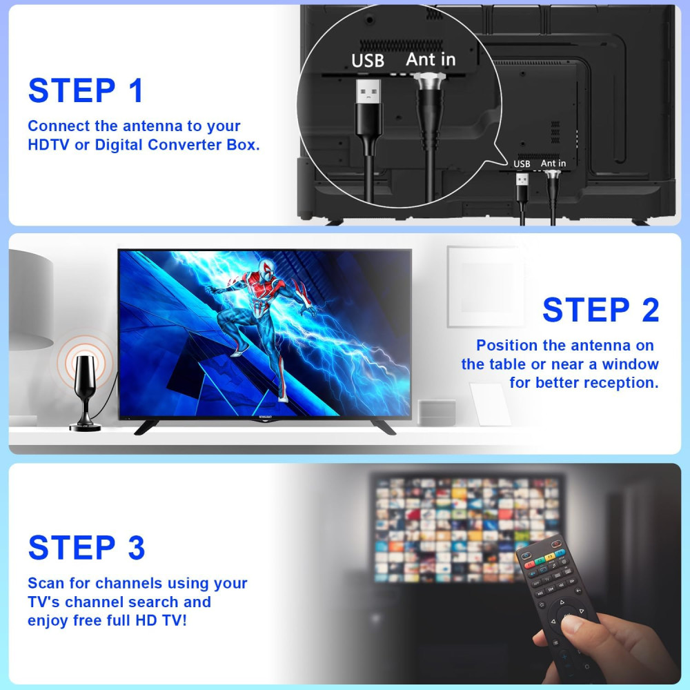 Телевизионная антенна с усилителем TV Aerial 4K/1080p для домашних телевизоров с магнитным основанием