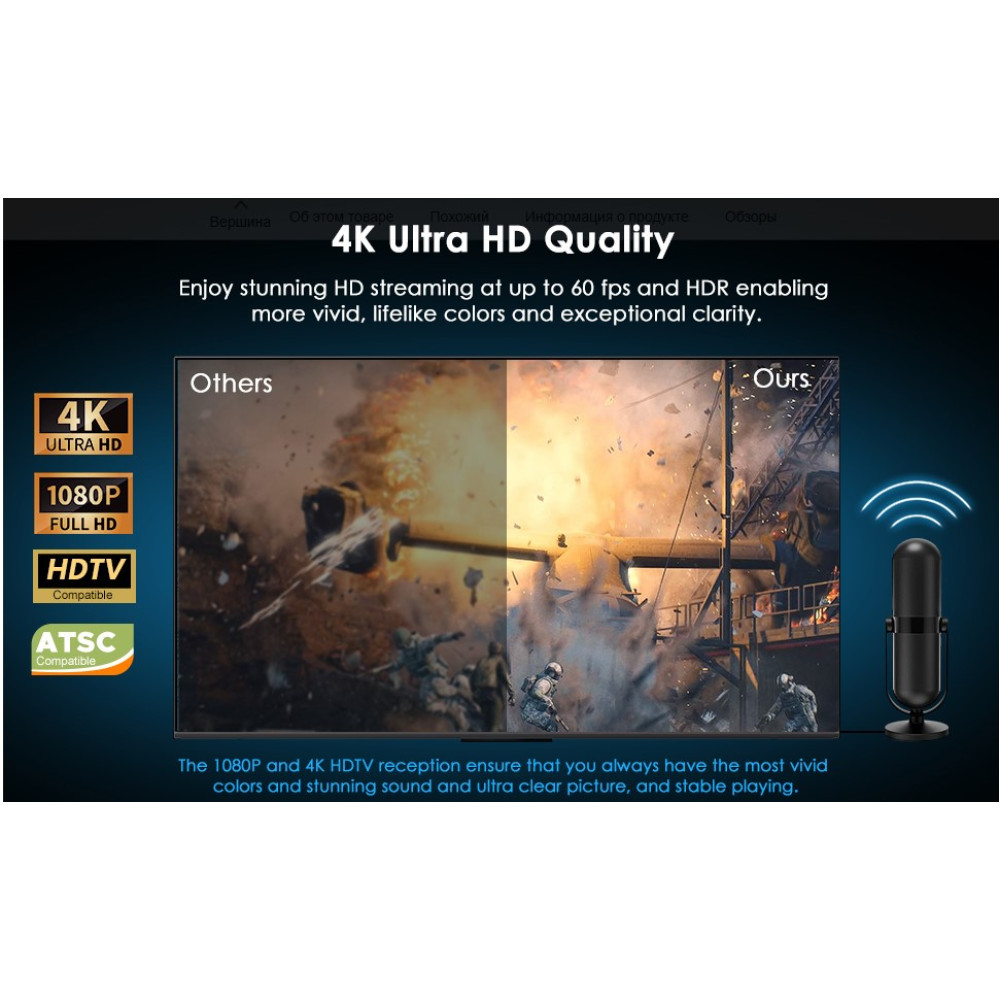 Телевизионная антенна Smart TV с усилителем High Gain Freeview 4K 1080P HDTV