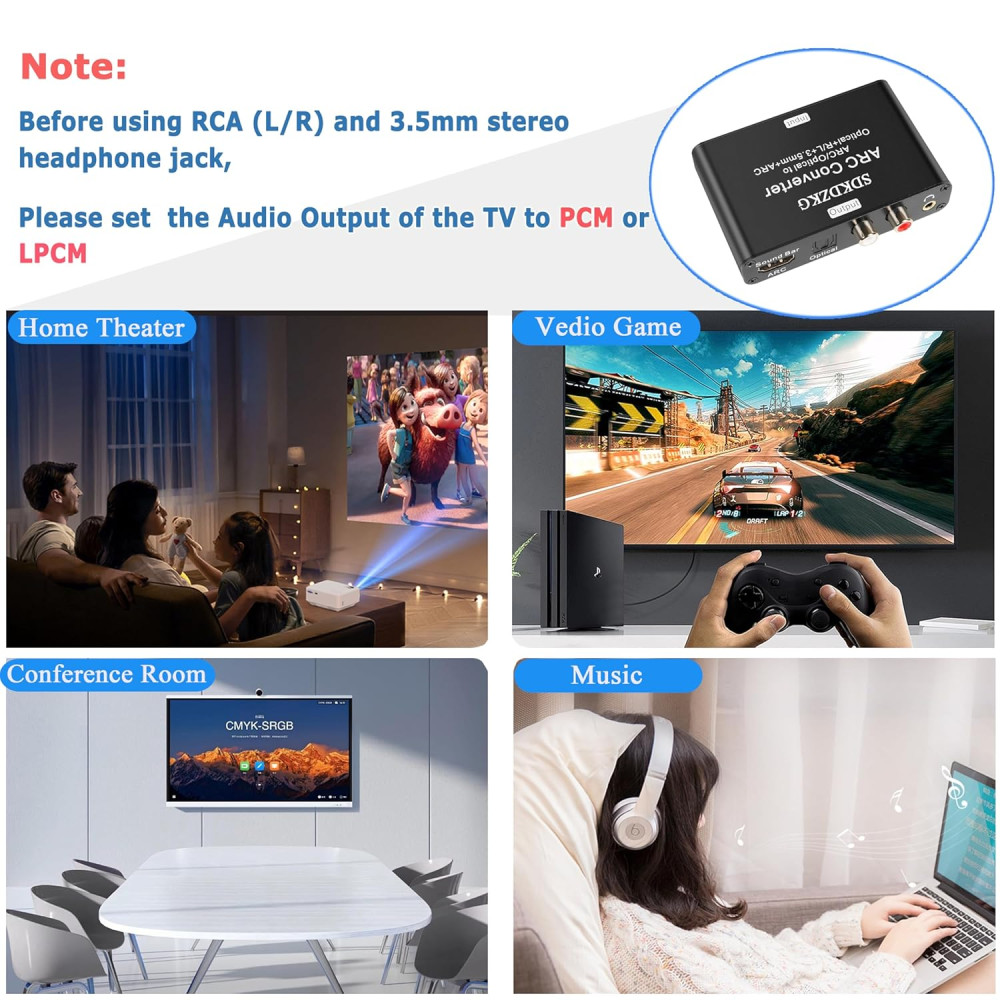 Аналоговий та цифровий аудіо конвертер  адаптер SDKDZKG 192KHz HDMI ARC