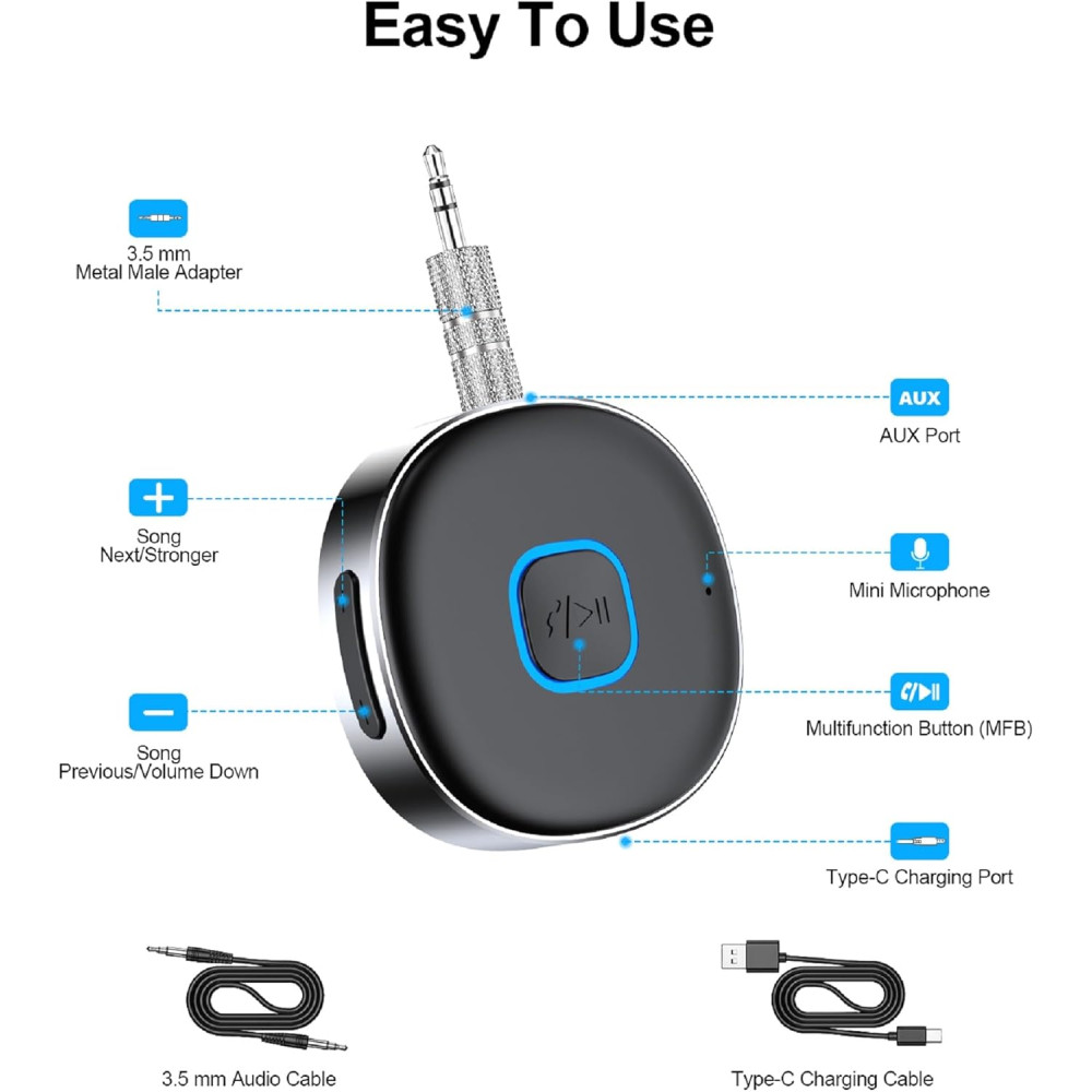 Автомобильный адаптер Horjor  J33, AUX Bluetooth 5.0 