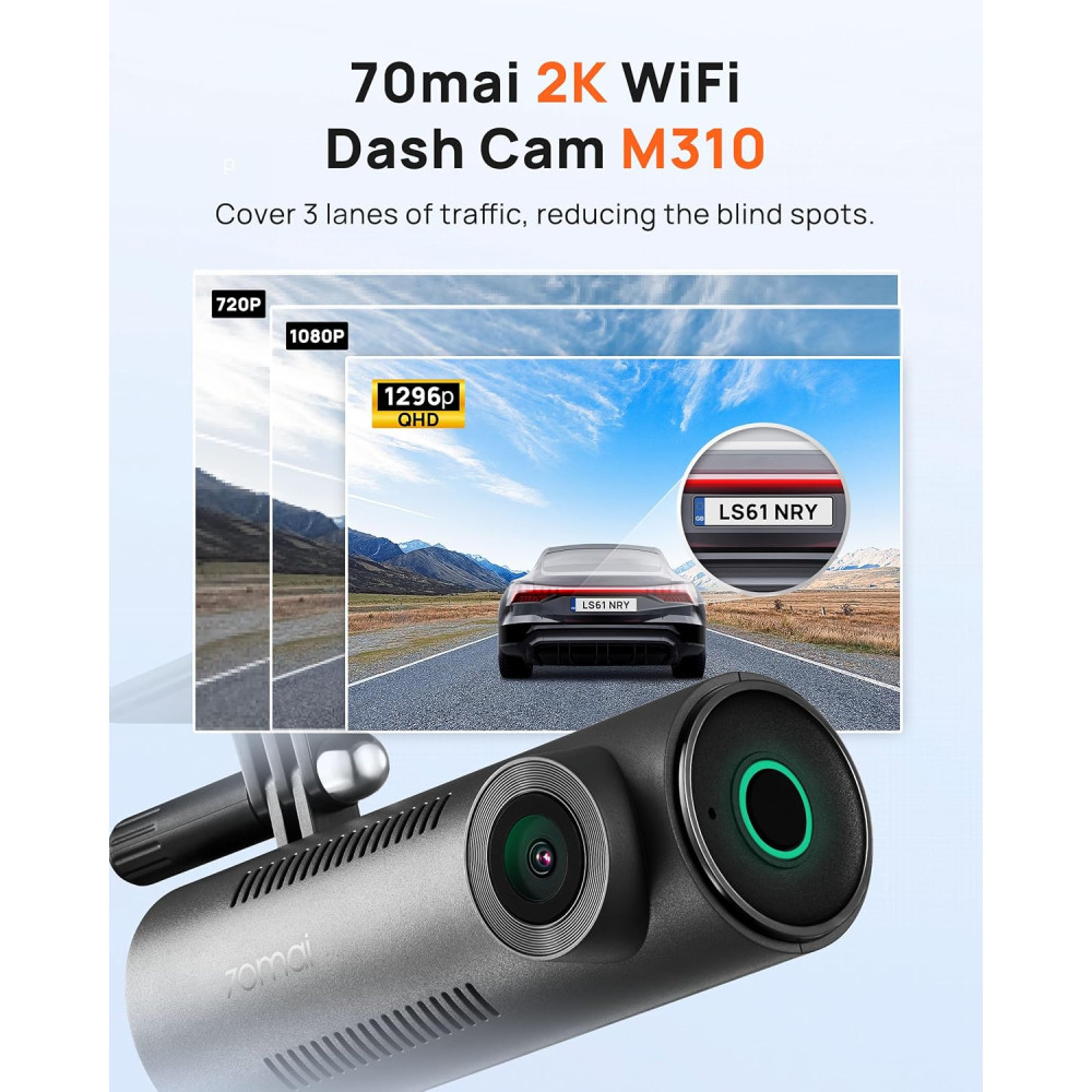 Автомобильный видеорегистратор 70mai M310, 1296P QHD, Wi-Fi, угол обзора 130°, WDR