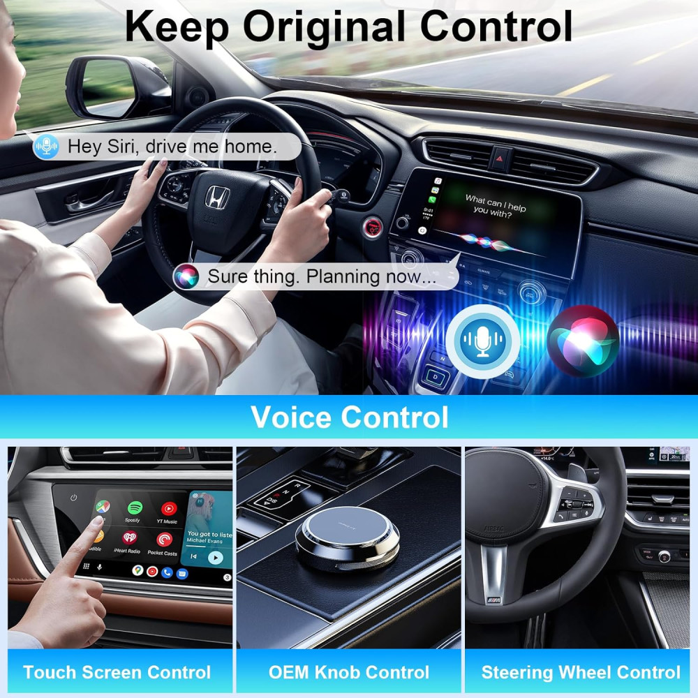 Беспроводной адаптер CarPlay Android Auto для iPhone Android с Bluetooth 5.2 и Wi-Fi 5.0 ГГц