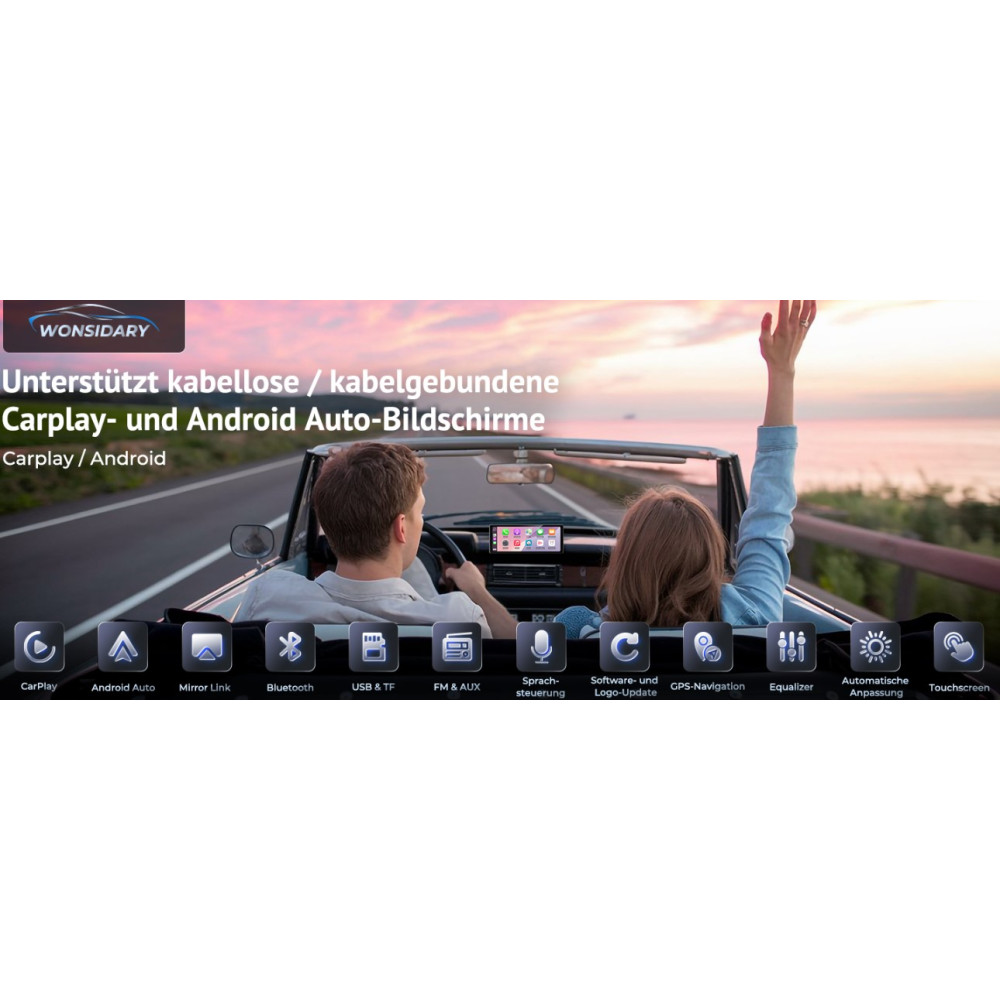 Автомобильный дисплей Wonsidary CarPlay Android Auto IPS сенсорный экран