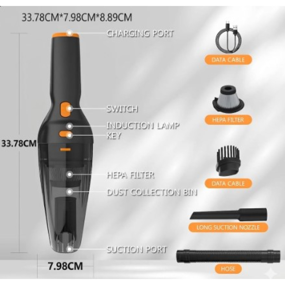 Автомобильный ручной пылесос SEALON 10000Pa HEPA с насадками