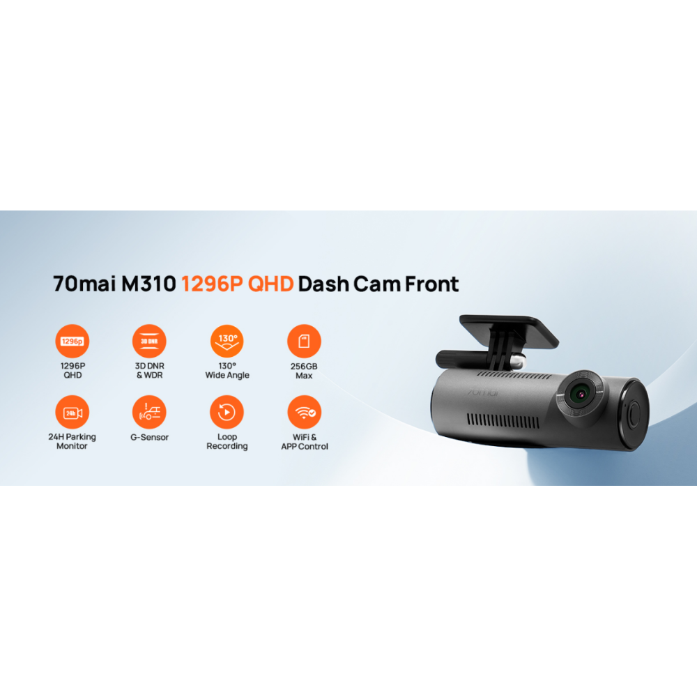 Автомобильный видеорегистратор 70mai M310, 1296P QHD, Wi-Fi, угол обзора 130°, WDR