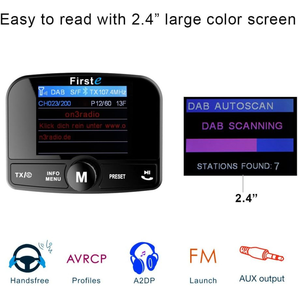 Автомобильный DAB DAB и радио адаптер FirstE DAB008 с Bluetooth та FM трансмиттером 