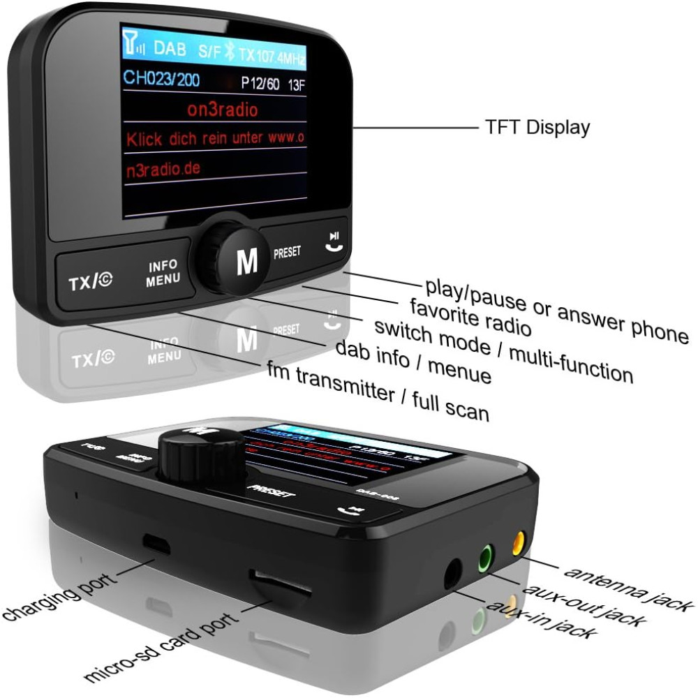 Автомобильный DAB DAB и радио адаптер FirstE DAB008 с Bluetooth та FM трансмиттером 
