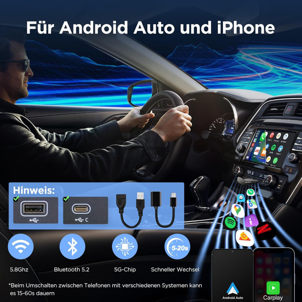 Беспроводной адаптер CarPlay Android Auto 2 в 1 DYUZO