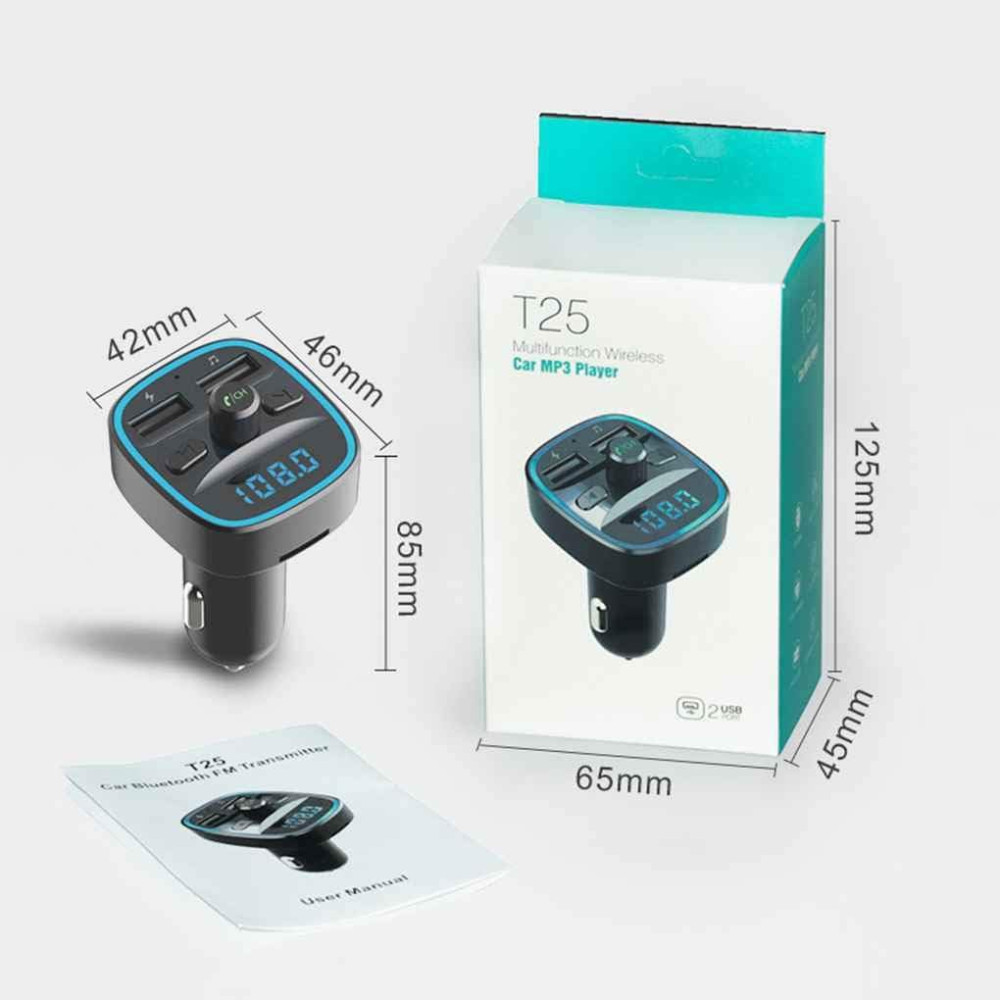 Автомобильный FM трансмиттер Cdrox T25 Bluetooth 5 0 с двумя USB портами 12-24 В