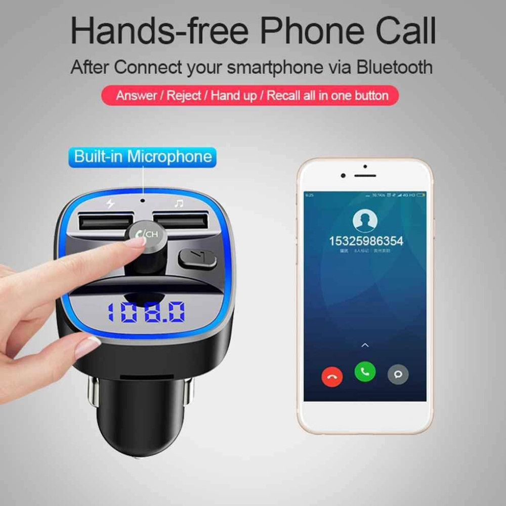 Автомобильный FM трансмиттер Cdrox T25 Bluetooth 5 0 с двумя USB портами 12-24 В