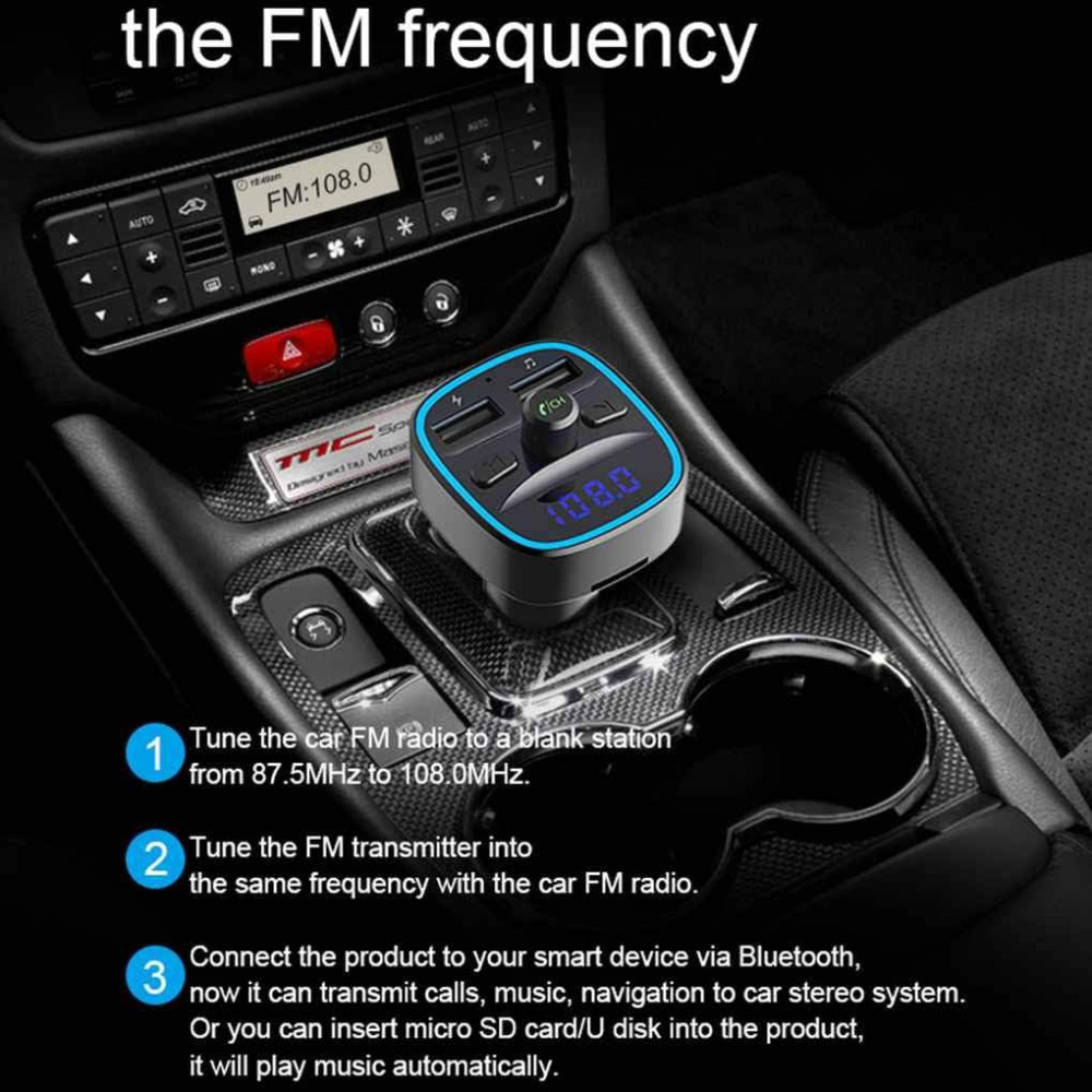 Автомобильный FM трансмиттер Cdrox T25 Bluetooth 5 0 с двумя USB портами 12-24 В