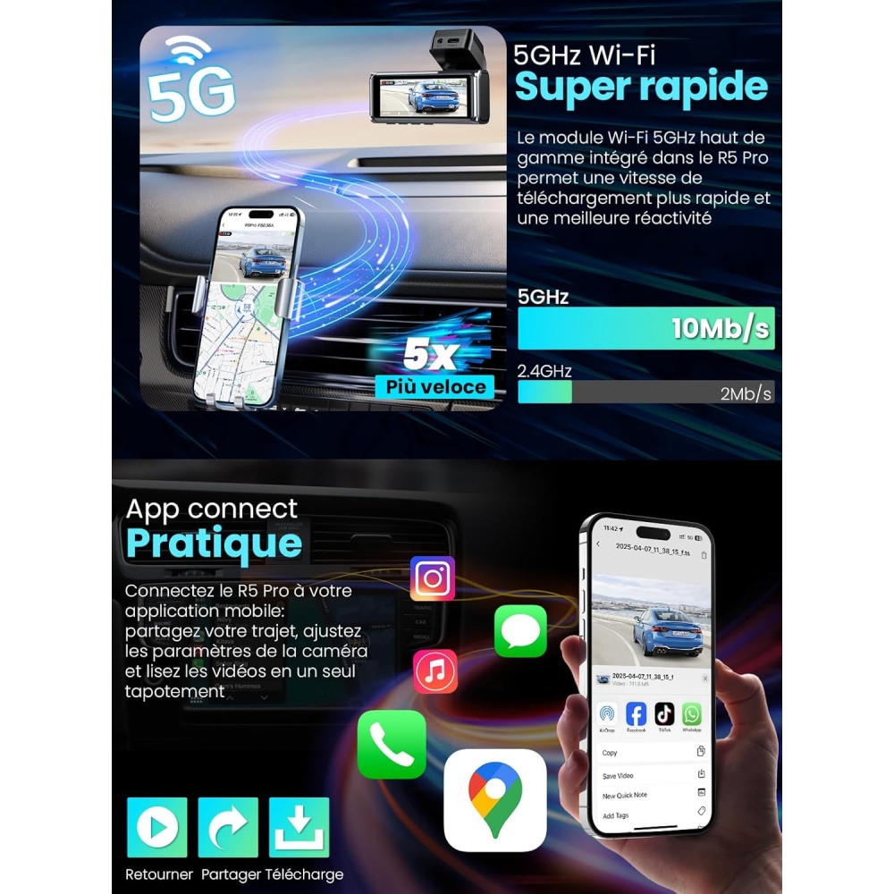 Видеорегистратор Alltotive R5 Pro 4K и 2.5K передний и задний с GPS модулем и Wi-Fi 5G 128ГБ карт
