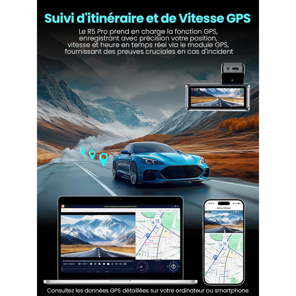 Видеорегистратор Alltotive R5 Pro 4K и 2.5K передний и задний с GPS модулем и Wi-Fi 5G 128ГБ карт