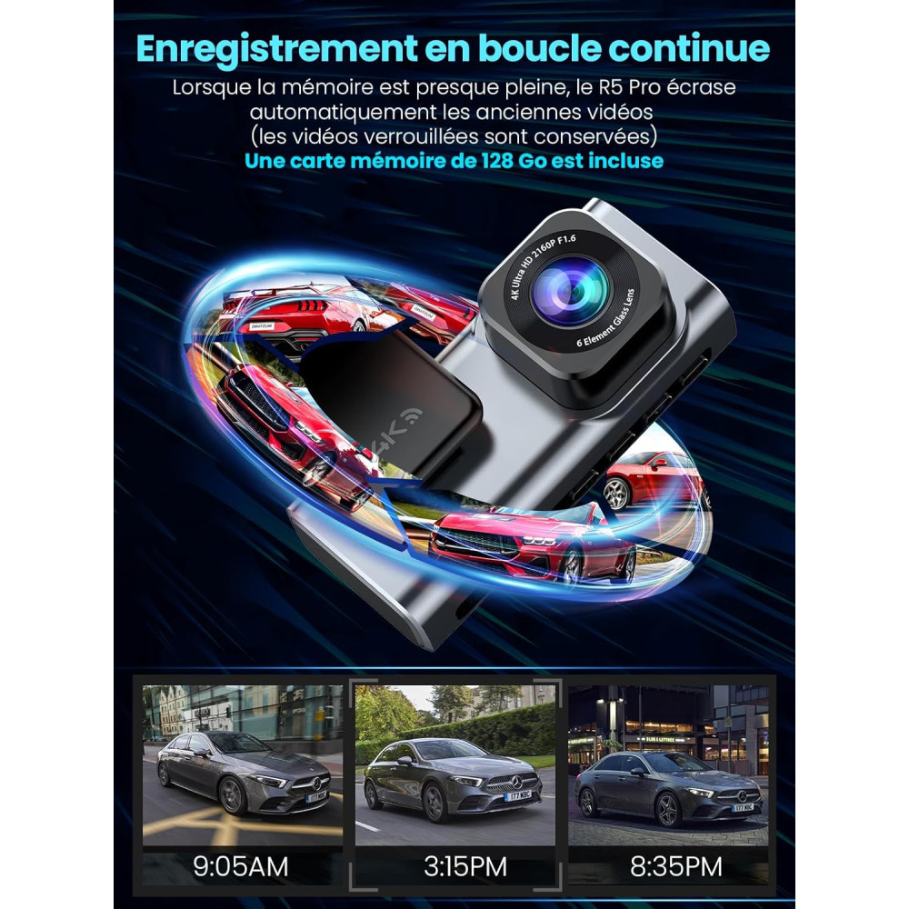 Видеорегистратор Alltotive R5 Pro 4K и 2.5K передний и задний с GPS модулем и Wi-Fi 5G 128ГБ карт