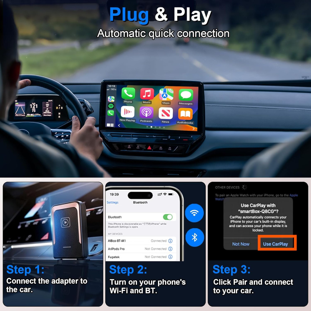 Беспроводной адаптер CarPlay Alltolink USB-A Plug & Play