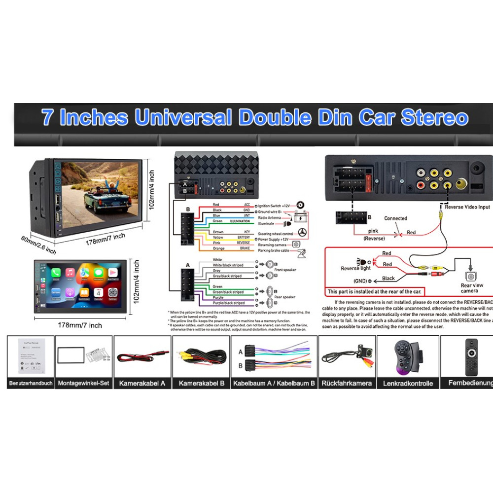 Автомагнитола 2 DIN ESLCLO с CarPlay и камерой заднего вида с ночным видением