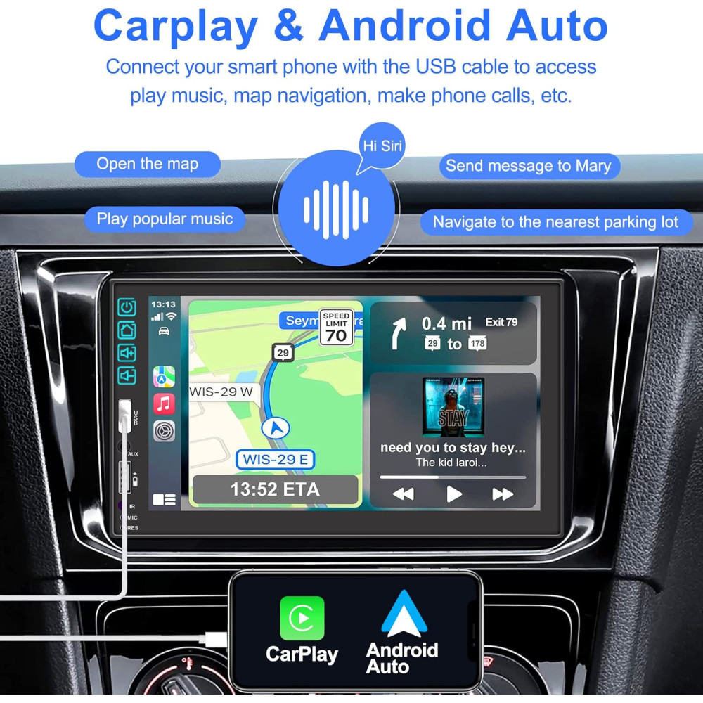 Автомагнитола 2 DIN ESLCLO с CarPlay и камерой заднего вида с ночным видением