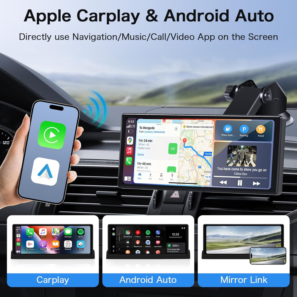 Автомагнітола автомобильный монітор Jansite з Apple CarPlay та Android Auto, GPS-навігація