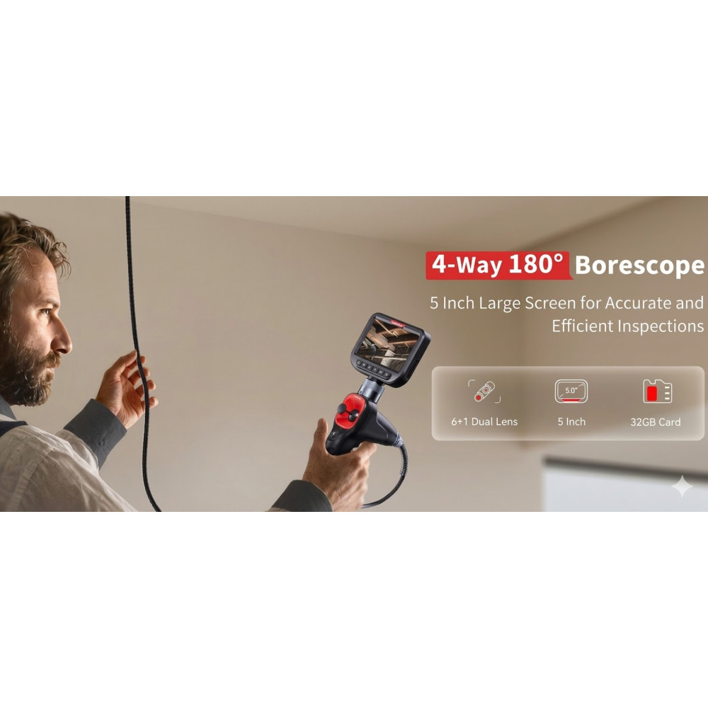 Инспекционная камера эндоскоп Ralcam 360° 5" дисплей 6,5мм 4 направления управления