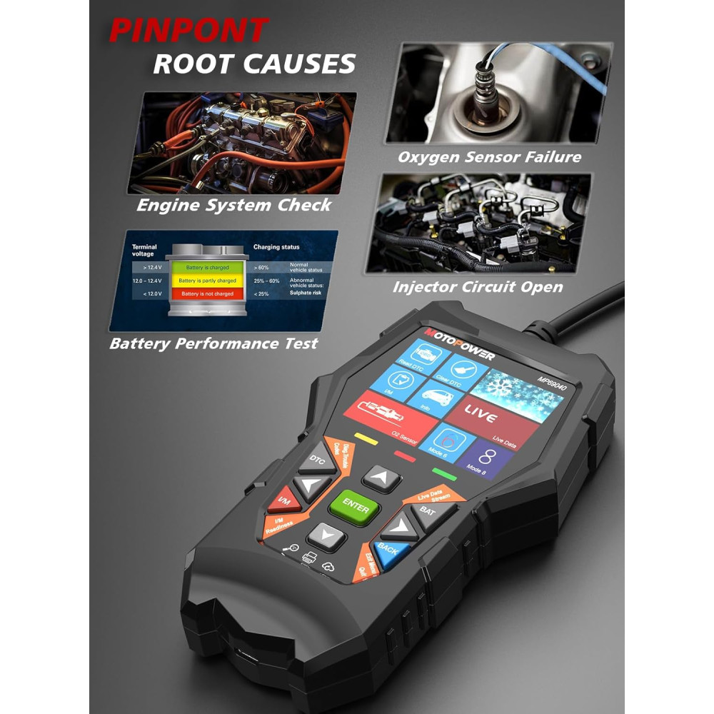 Автосканер MOTOPOWER MP69040 OBD2 для считывания и удаления ошибок двигателя