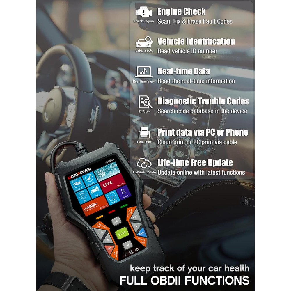 Автосканер MOTOPOWER MP69040 OBD2 для считывания и удаления ошибок двигателя