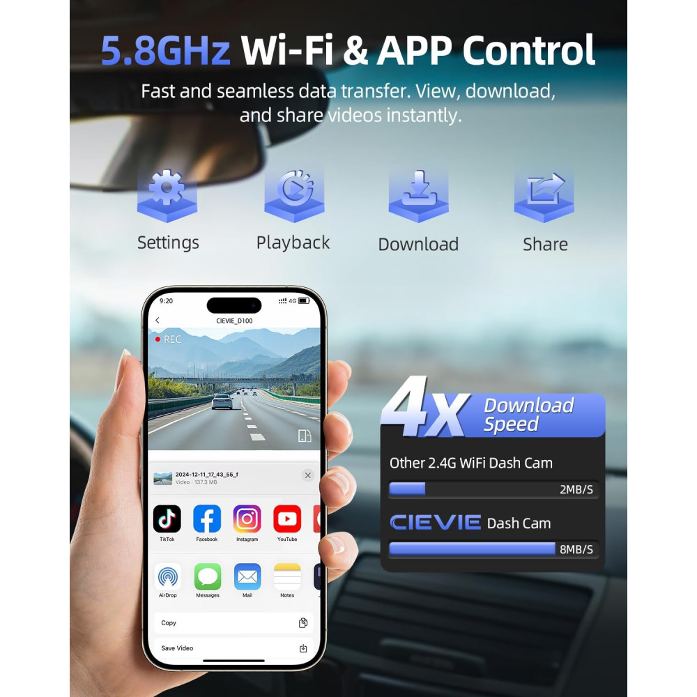 4K Видеорегистратор для авто CIEVIE D100 с WiFi и ночным видением
