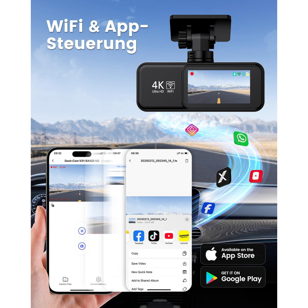 Видеорегистратор SIGRILL 4K 1080P Wi-Fi передняя и задняя камера 64GB