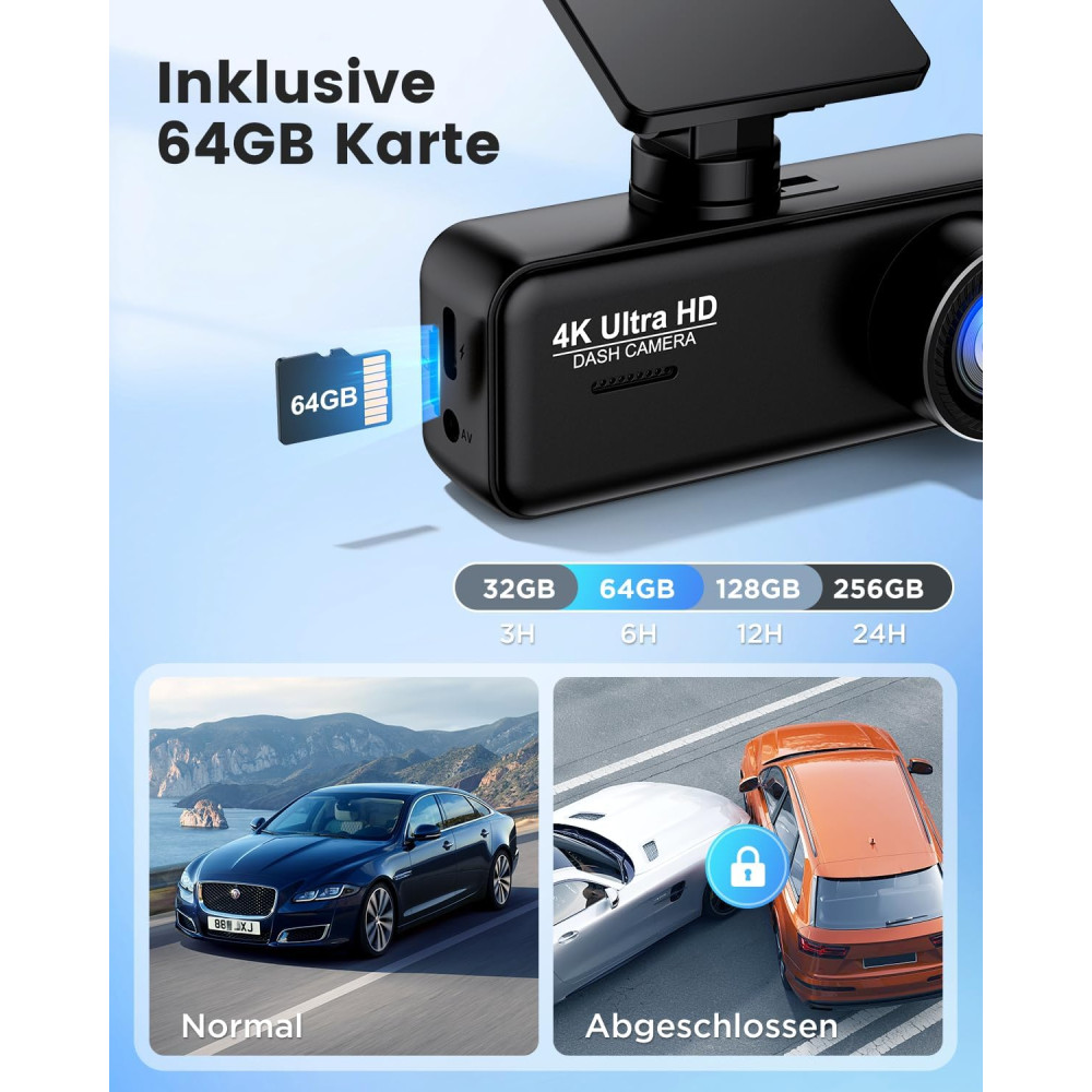 Видеорегистратор SIGRILL 4K 1080P Wi-Fi передняя и задняя камера 64GB