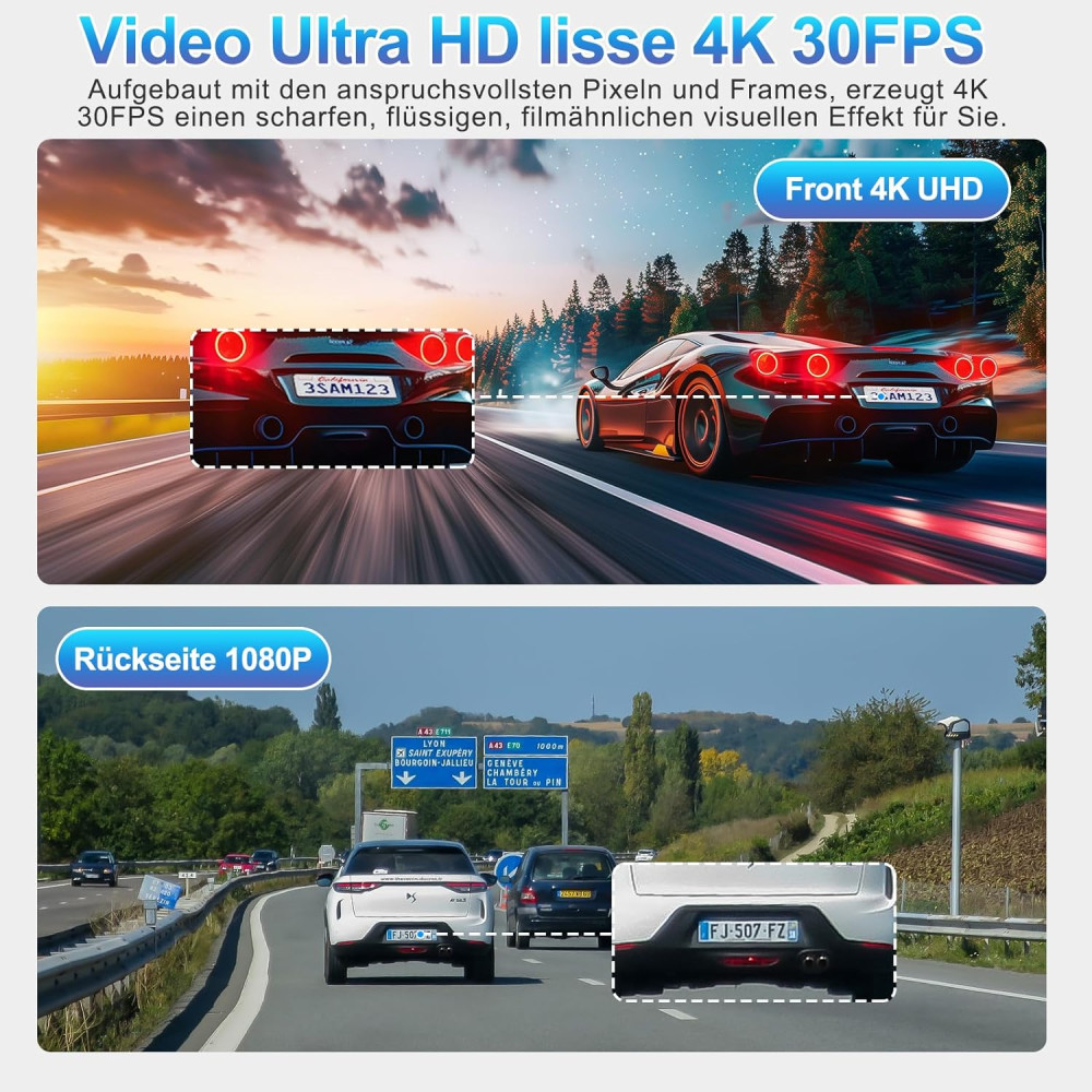 Автомобільний відеореєстратор SIGRILL 4K + 1080P та 64 ГБ карта пам’яті