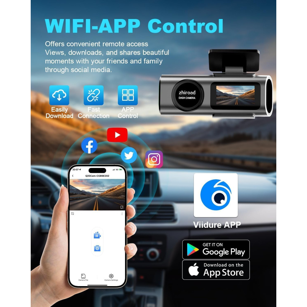 Уценка! Автомобильный видеорегистратор Zhiroad Q20 4K WiFi передняя и задняя камера 64GB