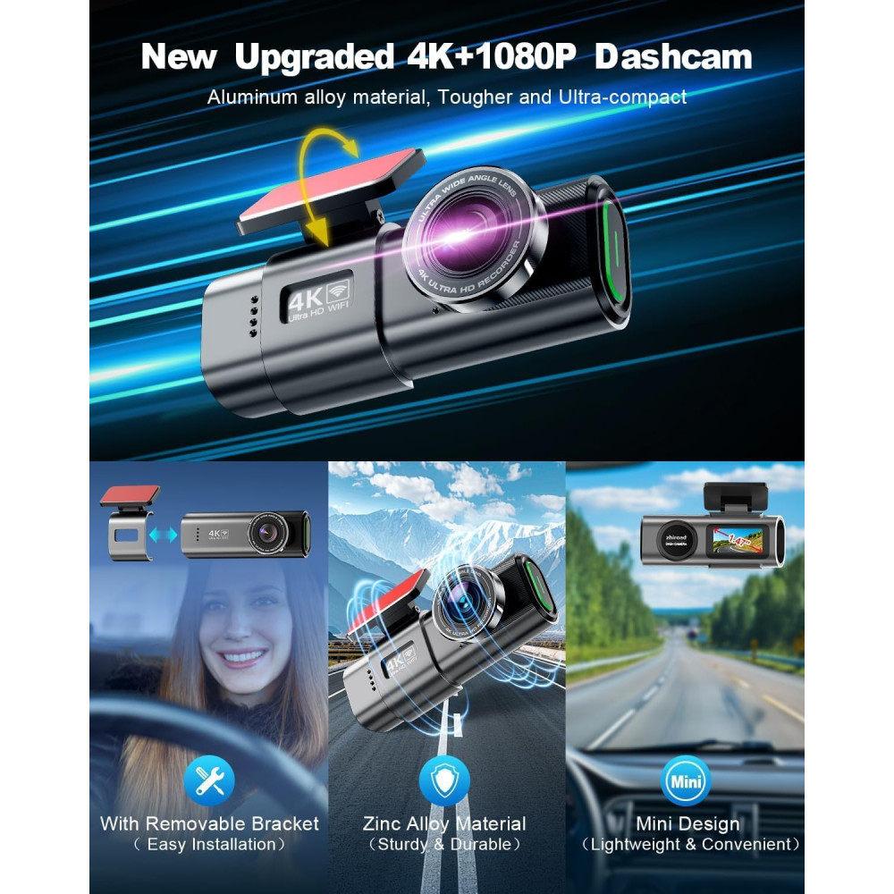Уценка! Автомобильный видеорегистратор Zhiroad Q20 4K WiFi передняя и задняя камера 64GB