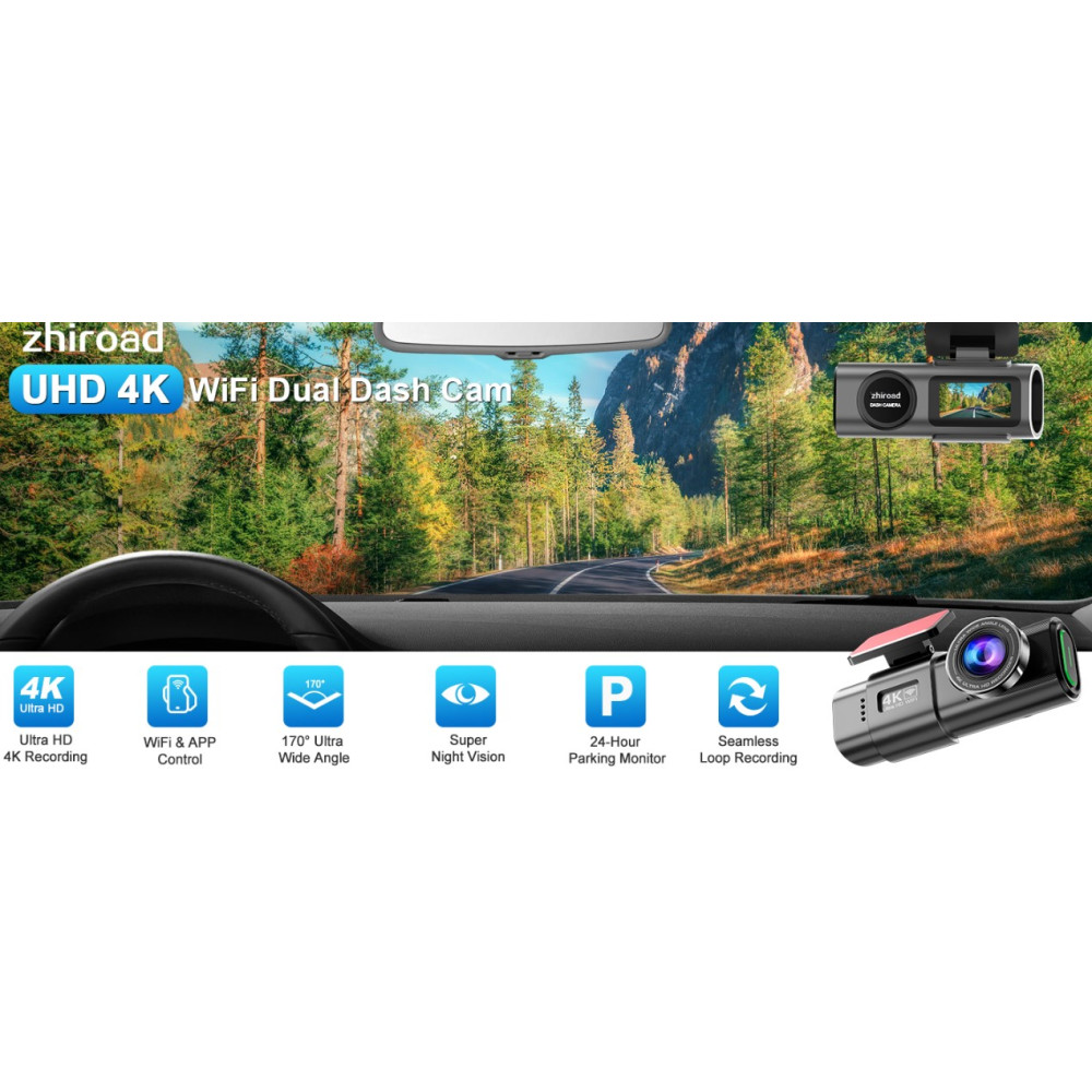 Уценка! Автомобильный видеорегистратор Zhiroad Q20 4K WiFi передняя и задняя камера 64GB