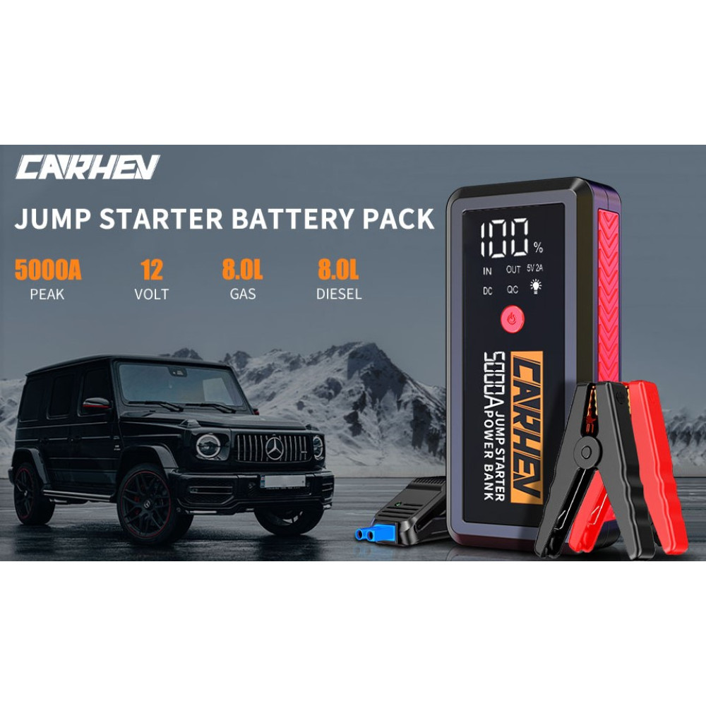 Пусковое устройство CARHEV 5000A 26800mAh для авто 12V с фонарем