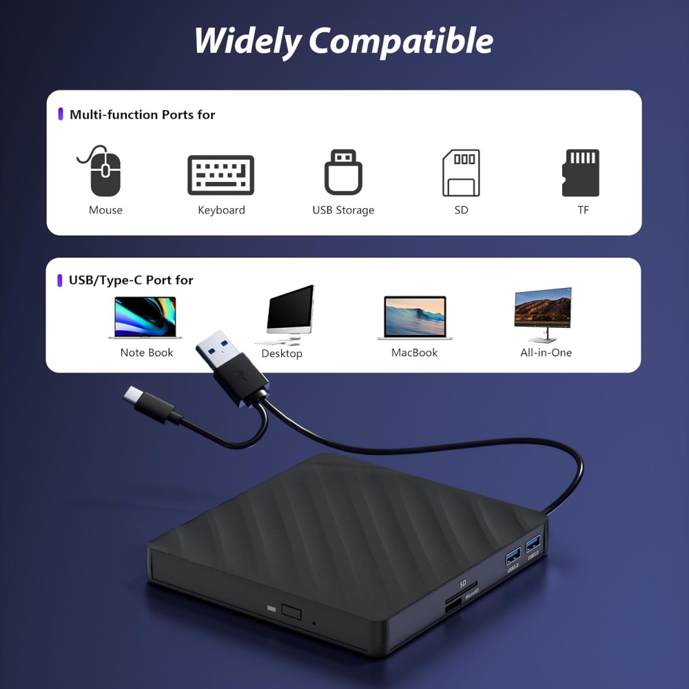 Внешний Blu Ray привод 5-в-1 с USB 3.0 Type-C, запись-воспроизведение 3D дисков
