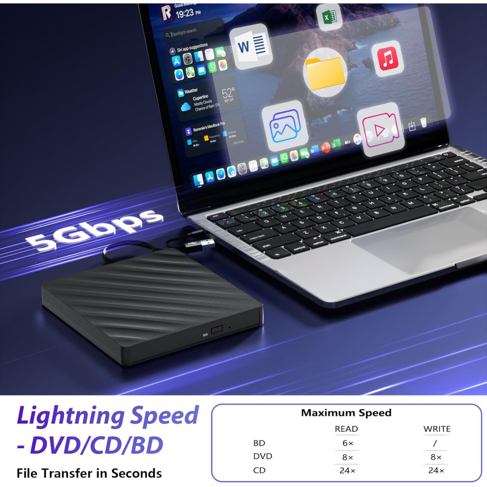 Внешний Blu Ray привод 5-в-1 с USB 3.0 Type-C, запись-воспроизведение 3D дисков