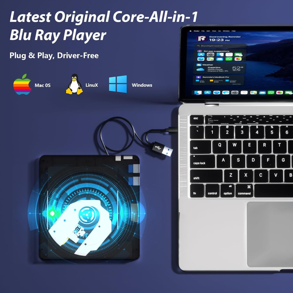 Внешний Blu Ray привод 5-в-1 с USB 3.0 Type-C, запись-воспроизведение 3D дисков