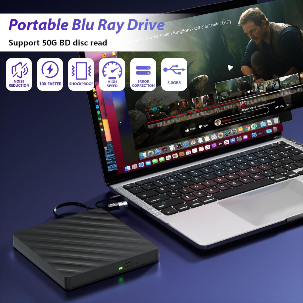 Внешний Blu Ray привод 5-в-1 с USB 3.0 Type-C, запись-воспроизведение 3D дисков