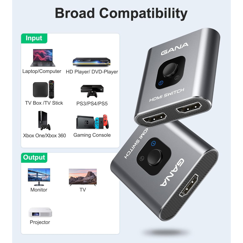 HDMI-коммутатор, разветвитель 4k/60 Гц, из алюминия, совместимый с Xbox PS5/4/3...