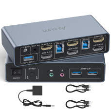 KVM перемикач Alxum 2 комп'ютери 2 монітори 4K 60Hz USB 3.0 HDMI