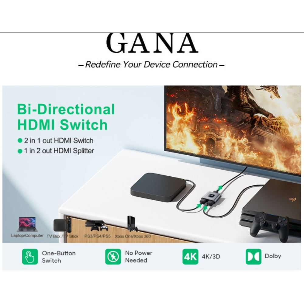 HDMI-коммутатор, разветвитель 4k/60 Гц, из алюминия, совместимый с Xbox PS5/4/3...
