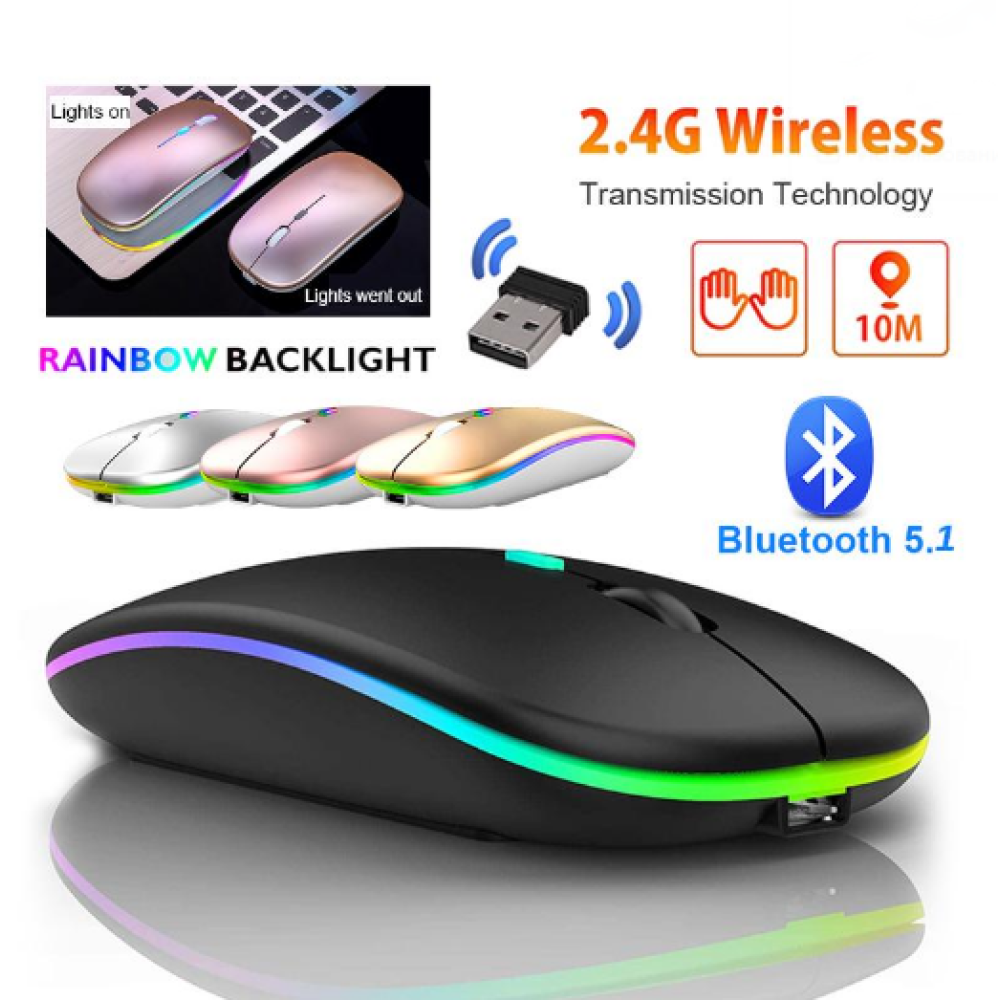 Беспроводная мышь для ПК, ноутбука и т.д. 2.4GHz Bluetooth, 1600dpi Type-C, (черная)